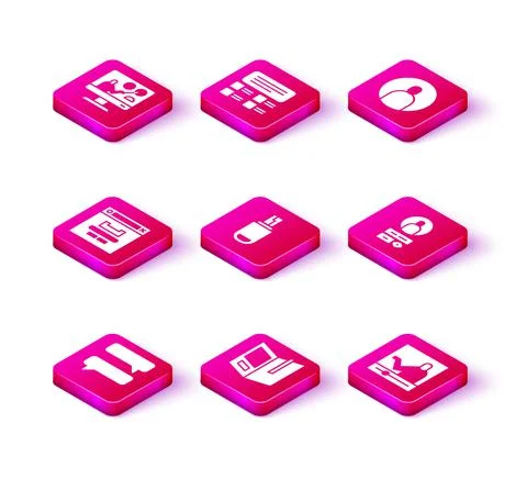 Set Speech bubble chat, Open book, Browser window, USB flash drive, Online Stock Illustration