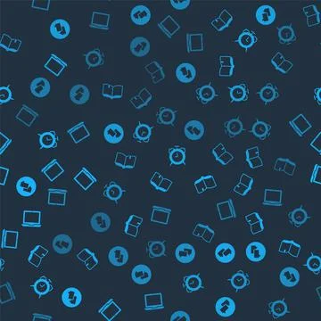 Set Speech bubble chat, Open book, Alarm clock and Laptop on seamless pattern Stock Illustration