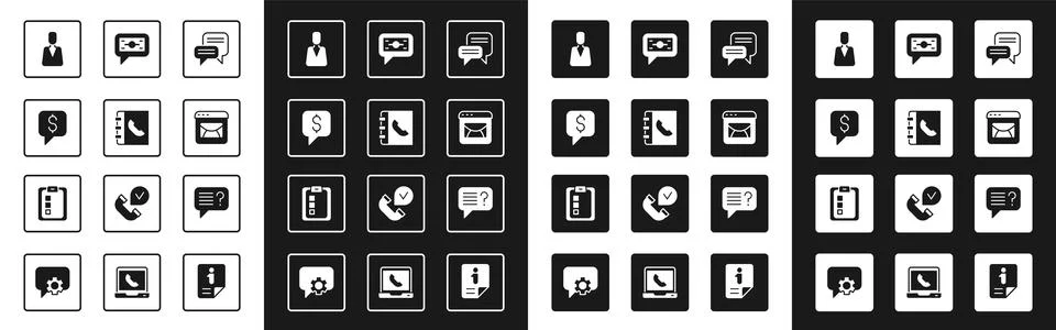 Set Speech bubble chat, Phone book, Paid support, Employee, Mail and e-mail.. Stock Illustration