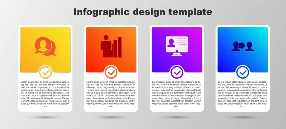 Set Speech bubble chat, Productive human, Monitor with resume and Project team Stockillustratie