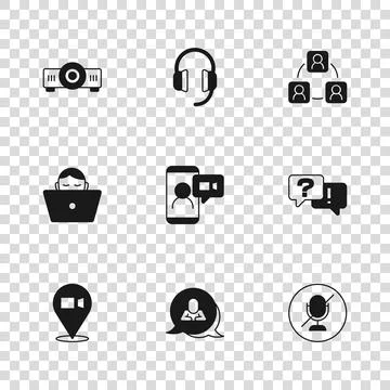 Set Speech bubble chat, Question and Answer, Mute microphone, Video confere.. Stock Illustration