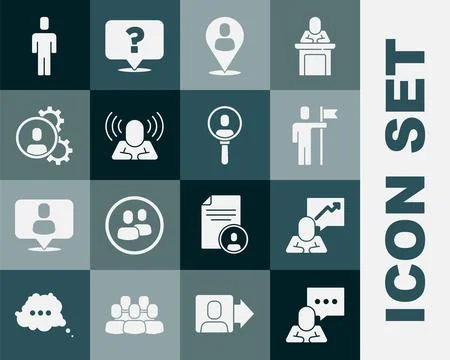 Set Speech bubble chat, Team leader, Worker location, Head hunting,  and Se.. Stock Illustration