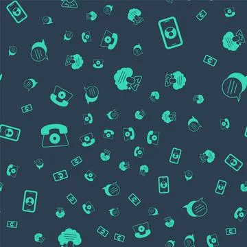 Set Speech bubble chat, Telephone 24 hours support, and on seamless pattern Stock Illustration