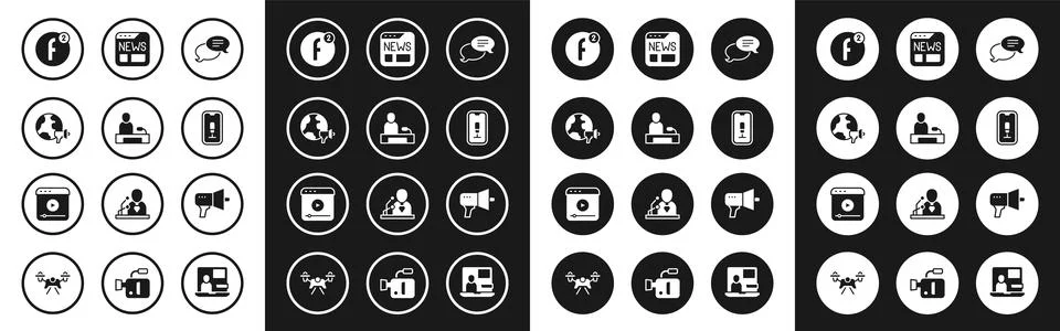 Set Speech bubble chat, Television report, World news, Create account, Mobi.. 库存插图