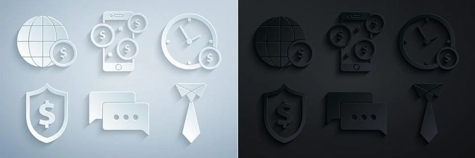 Set Speech bubble chat, Time is money, Shield with dollar symbol, Tie, Smar.. Illustrazione stock