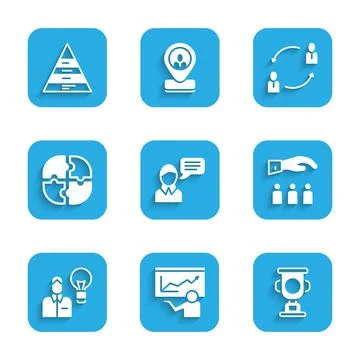 Set Speech bubble chat, Training, presentation, Award cup, Boss with employee Stock Illustration