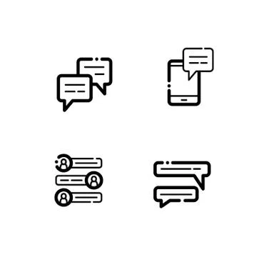 Set of Speech Bubble chat vector lines of icons isolated on white background Stock Illustration