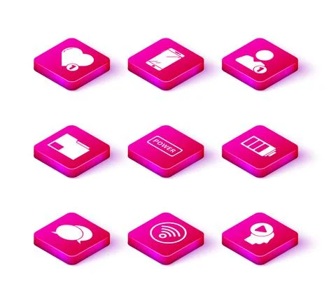 Set Speech bubble chat, Wi-Fi wireless internet network, Document folder, Power Ilustração Stock