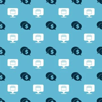 Set Speech bubble with dollar and Online shopping concept on seamless pattern Stock Illustration