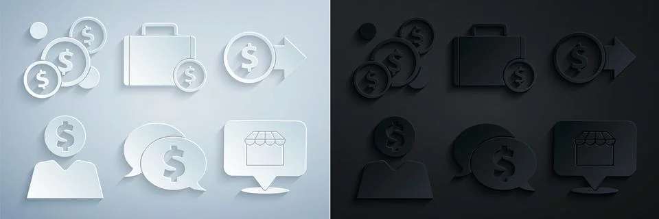 Set Speech bubble with dollar, Coin money symbol, Business man planning mind Stock-Illustration