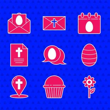 Set Speech bubble with easter egg, Easter cake, Flower, Map pointer christian Stockillustratie