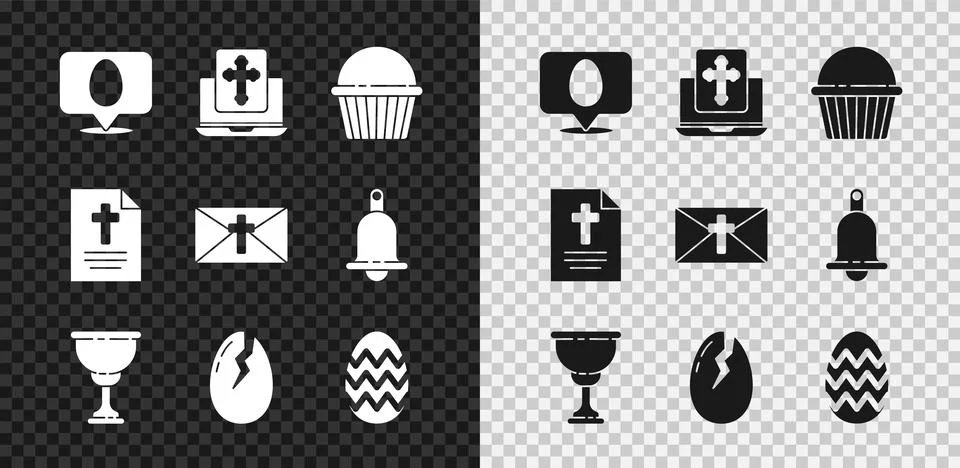 Set Speech bubble with easter egg, Cross on the laptop screen, Easter cake,.. Stock Illustration