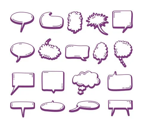Set of Speech bubble element doodle trendy. Doodle speech bubbles. Hand drawn Stock Illustration