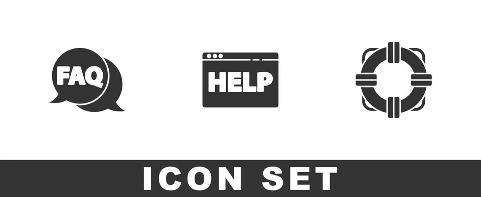 Set Speech bubble with FAQ, Browser help and Lifebuoy icon. Vector Illustration