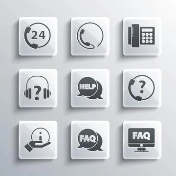 Set Speech bubble with FAQ, Computer monitor and, Telephone 24 hours support 스톡 일러스트