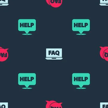 Set Speech bubble with FAQ, Laptop and and text Help on seamless pattern. Vector 스톡 일러스트