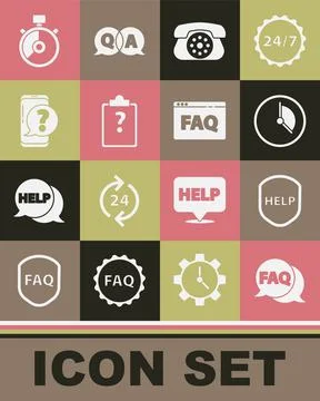 Set Speech bubble with FAQ, Shield text Help, Time Management, Telephone Stock Illustration