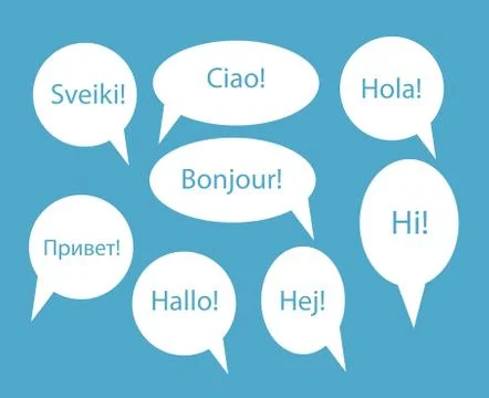 Set of Speech Bubble with Hello Word on Different Languages (Dan Stockillustratie