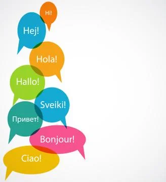 Set of Speech Bubble with Hello Word on Different Languages (Dan Stockillustratie