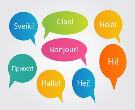 Set of Speech Bubble with Hello Word on Different Languages (Dan Illustrazione stock