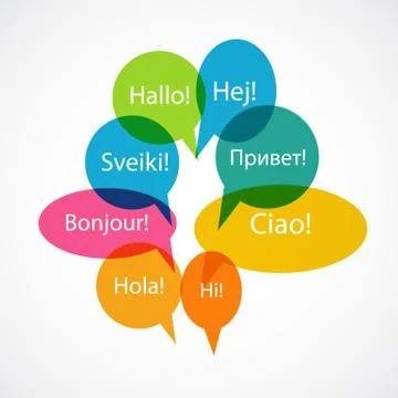 Set of Speech Bubble with Hello Word on Different Languages (Dan Stockillustratie