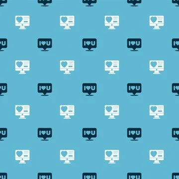 Set Speech bubble with I love you and Dating app online on seamless pattern Illustrazione stock