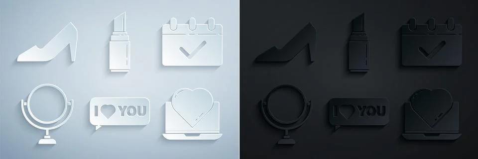 Set Speech bubble with I love you, Calendar 8 March, Round makeup mirror, Online Stock Illustration