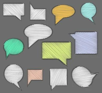 Set of speech bubble icons with scribble hand drawn effect Illustrazione stock