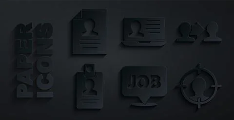 Set Speech bubble with job, Project team base, Identification badge, Head Stockillustratie
