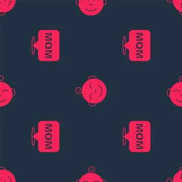 Set Speech bubble mom and Little boy head on seamless pattern. Vector Stock Illustration