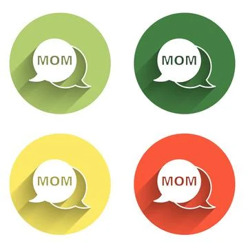 Set Speech bubble mom icon isolated with long shadow background. Happy moth.. Stock Illustration