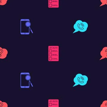 Set Speech bubble with phone call, Mobile diagnostics, Create account screen Illustrazione stock