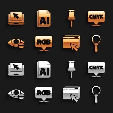 Set Speech bubble with RGB and CMYK, text, Magnifying glass, Web design dev.. Stock Illustration