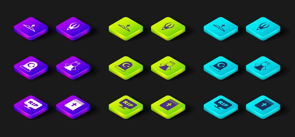 Set Speech bubble rip death, Holy bible book, Muslim cemetery, Angel, Lily Illustrazione stock