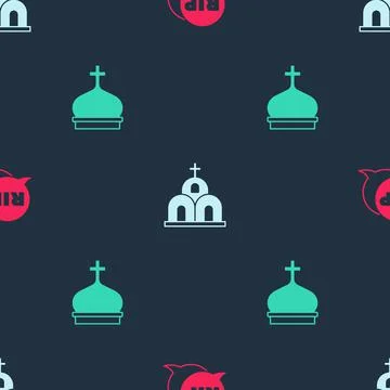 Set Speech bubble rip death, Church building and tower on seamless pattern Stock Illustration