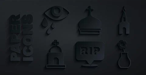 Set Speech bubble rip death, Church building, Old crypt, Flower vase, tower and Ilustración de archivo