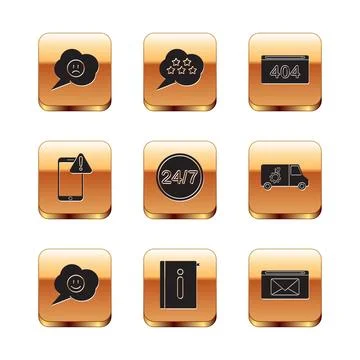 Set Speech bubble with sad smile, face, User manual, Clock 24 hours, Mobile.. Stock Illustration