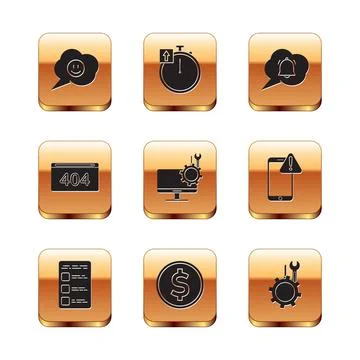 Set Speech bubble with smile face, Coin money dollar, Computer monitor service Stock Illustration
