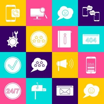 Set Speech bubble with smile face, Mobile Question and Exclamation, Page 40.. Stock Illustration
