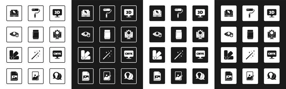Set Speech bubble with text 3D, Eraser or rubber, Red eye effect, Laptop and Illustrazione stock