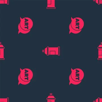 Set Speech bubble with text art and Paint spray can on seamless pattern. Vector Stock Illustration