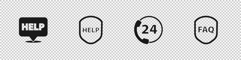 Set Speech bubble with text Help, Shield, Telephone 24 hours support and FAQ Stock Illustration