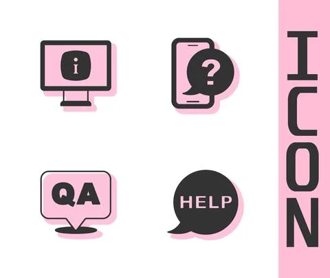 Set Speech bubble with text Help, Monitor information, Question and Answer and イラスト素材