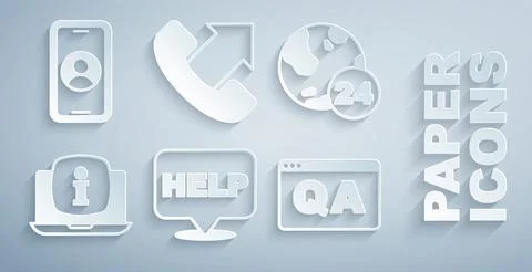 Set Speech bubble with text Help, Telephone 24 hours support, Laptop information Stockillustratie