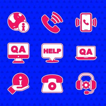 Set Speech bubble with text Help, Telephone 24 hours support, Headphones Stock-Illustration