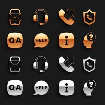 Set Speech bubble with text Help, Telephone 24 hours support, Head question mark 库存插图