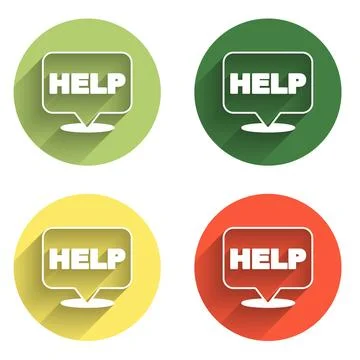 Set Speech bubble with text Help icon isolated with long shadow background... Stock Illustration