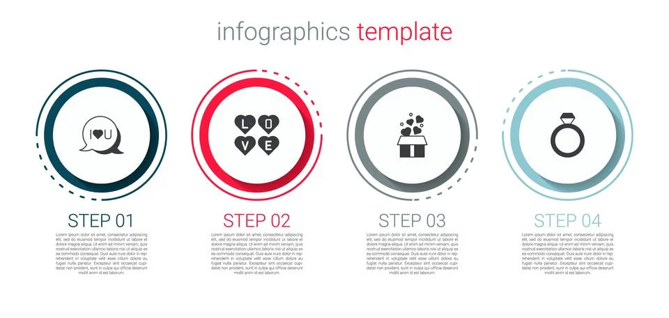 Set Speech bubble text I love you, Love, Gift box with hearts and Wedding rings Illustrazione stock