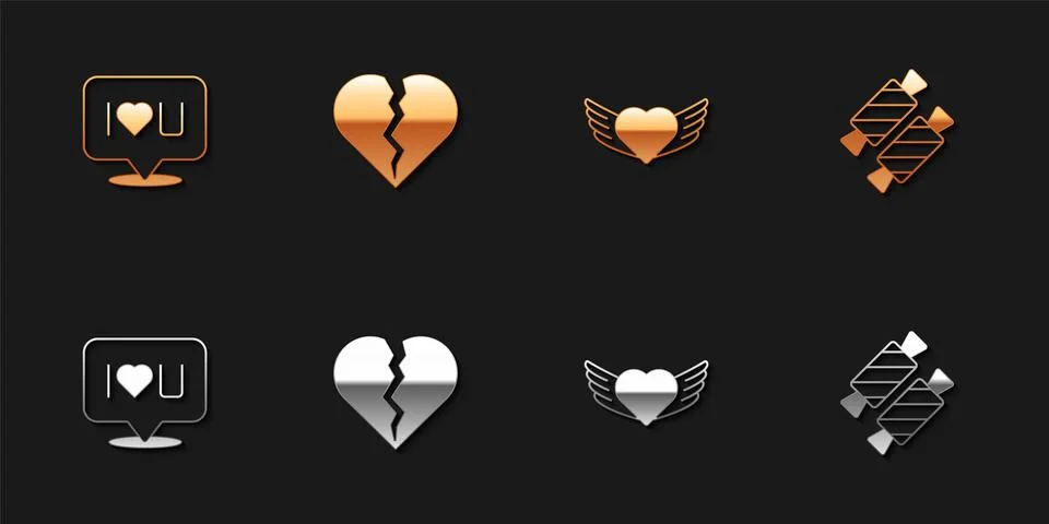 Set Speech bubble text I love you, Broken heart or divorce, Heart with wing.. Stock Illustration