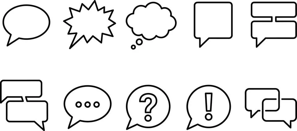 Set of speech bubbles and thought bubbles. different shapes communication e.. Illustrazione stock